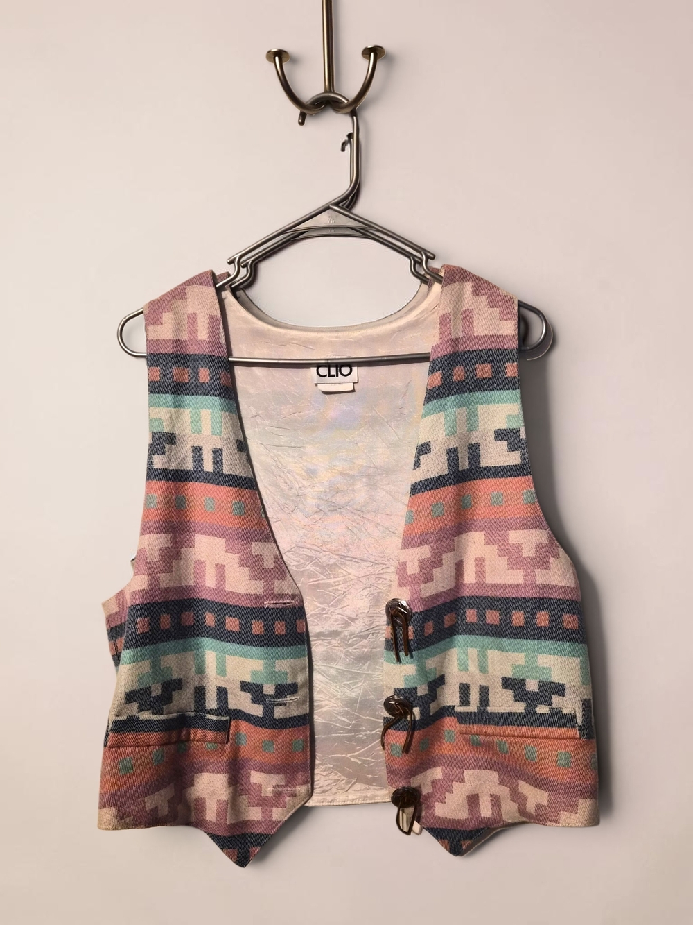 Vintage Clio Pastel Southwestern Striped Vest with Toggle Closures
